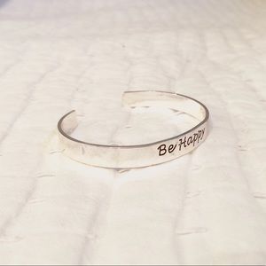 “Be Happy” Engraved Silver Bracelet